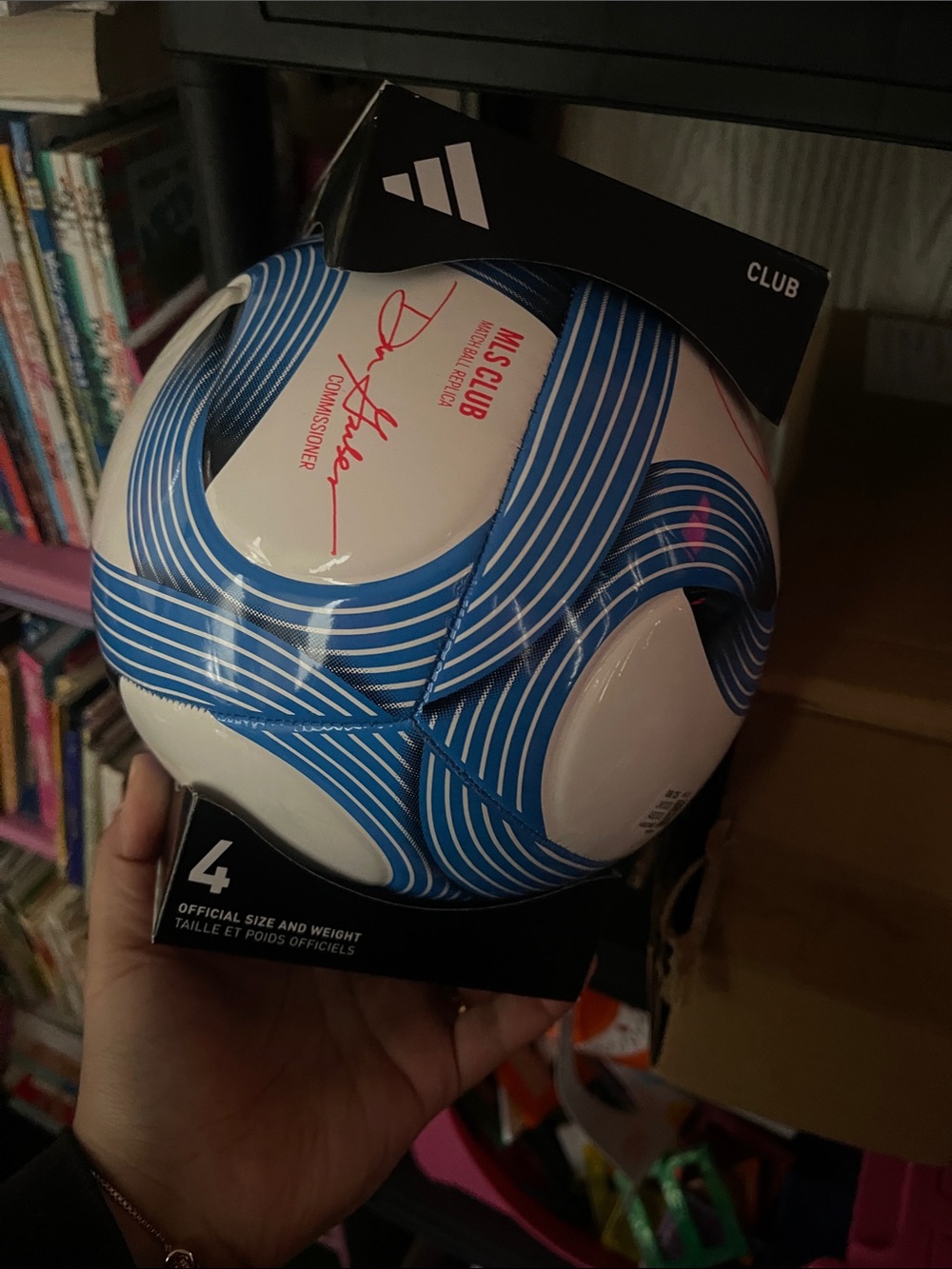 adidas Club Soccer Ball — White & Blue Swirl size 4